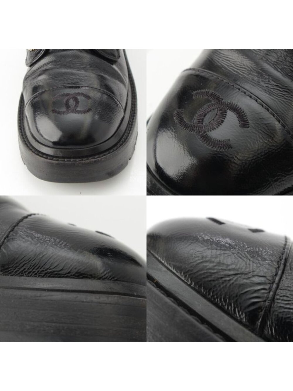 Chanel Leather CC Logo Lace Up Mountain Short Boots Shoes Black 37.5 - Picture 8 of 10